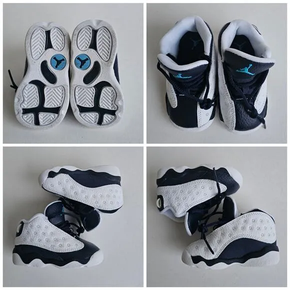 Baby Jordan 13 Retro TD Sneakers Size 4C White Leather Blue Shoes Nike Air