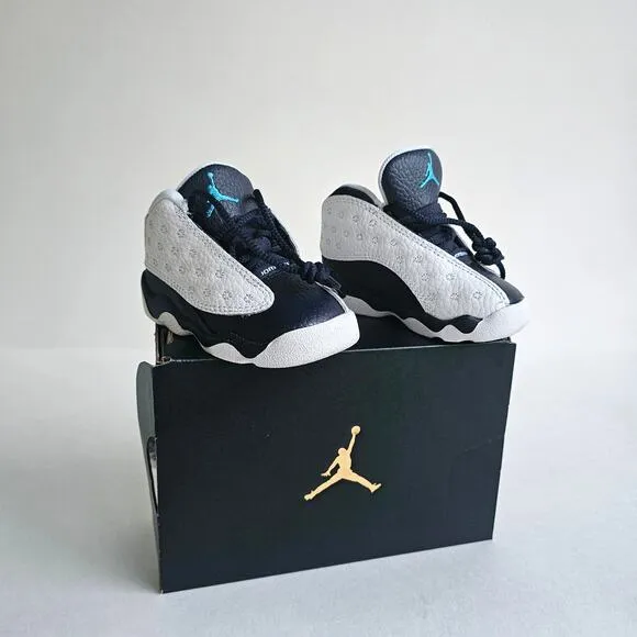 Baby Jordan 13 Retro TD Sneakers Size 4C White Leather Blue Shoes Nike Air