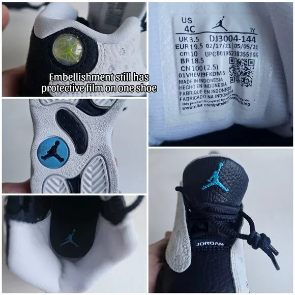 Baby Jordan 13 Retro TD Sneakers Size 4C White Leather Blue Shoes Nike Air