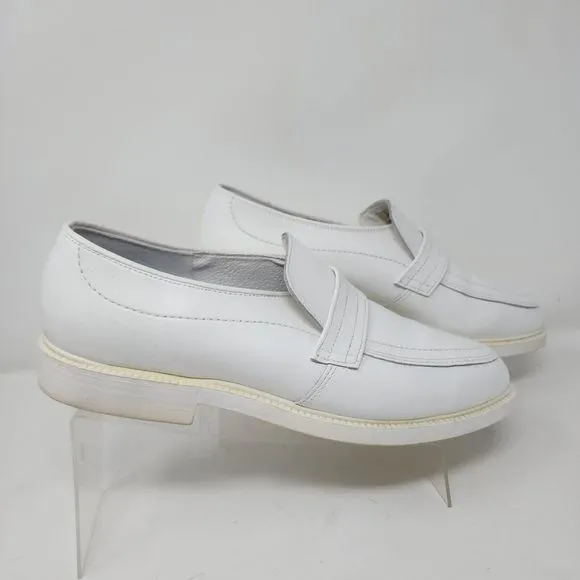 Bates Leather Mocassins Mens 9 Wide White Stitched Almond Toe Shoes