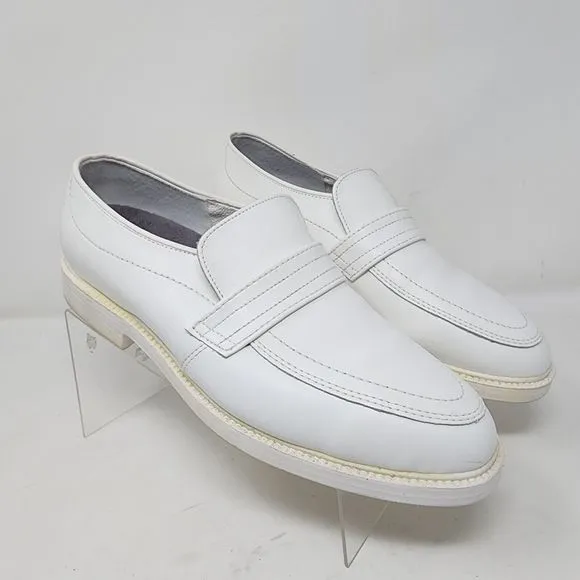 Bates Leather Mocassins Mens 9 Wide White Stitched Almond Toe Shoes