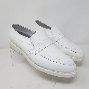 Bates Leather Mocassins Mens 9 Wide White Stitched Almond Toe Shoes