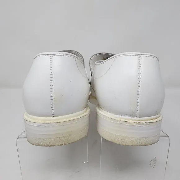 Bates Leather Mocassins Mens 9 Wide White Stitched Almond Toe Shoes