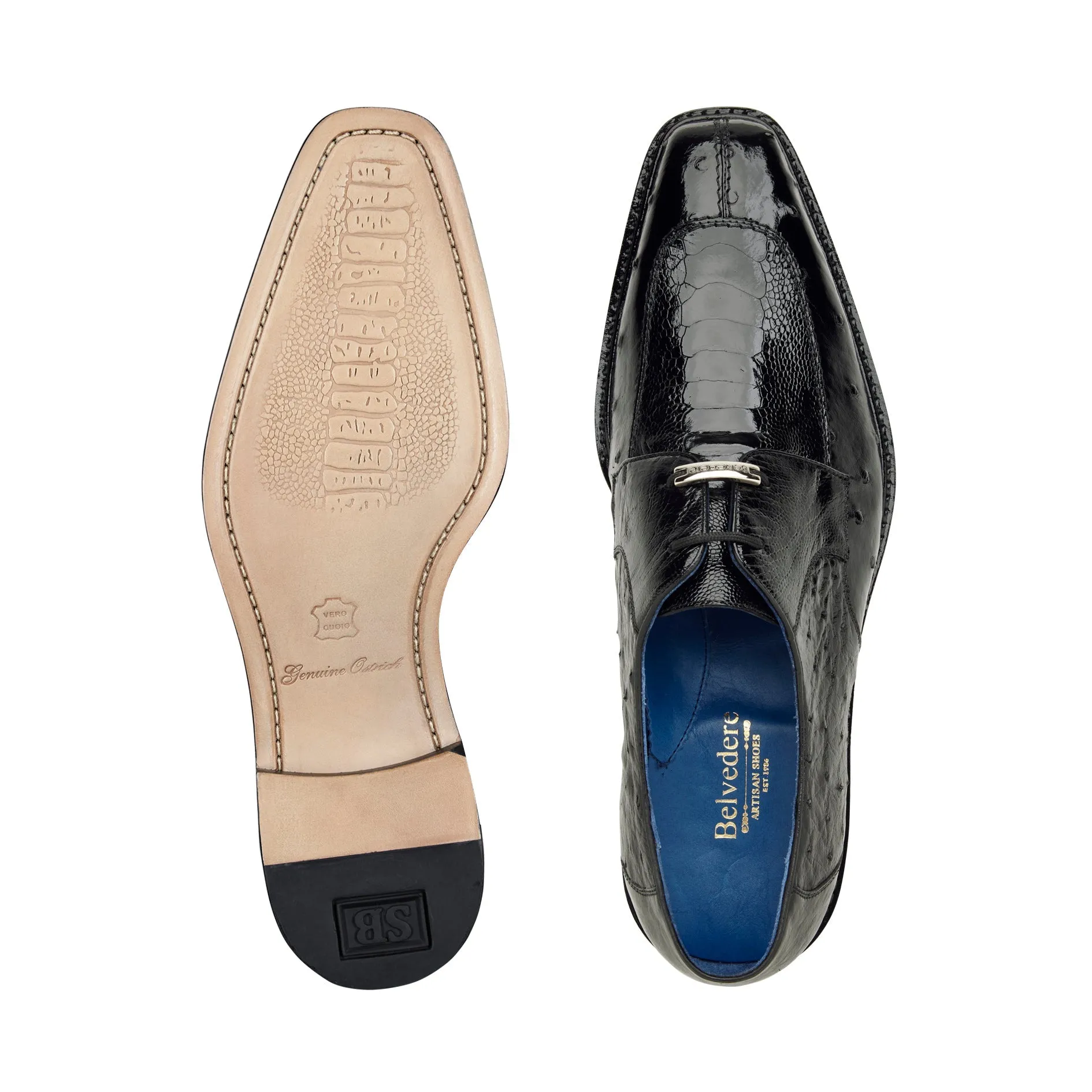 Belvedere - Bolero, Genuine Ostrich Leg and Ostrich Quill Dress Shoe - Black - R43 (IN STORE)
