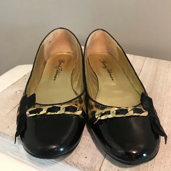 Beverly Feldman Leopard Black Patent Leather Flats