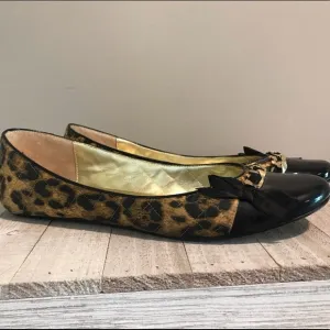 Beverly Feldman Leopard Black Patent Leather Flats