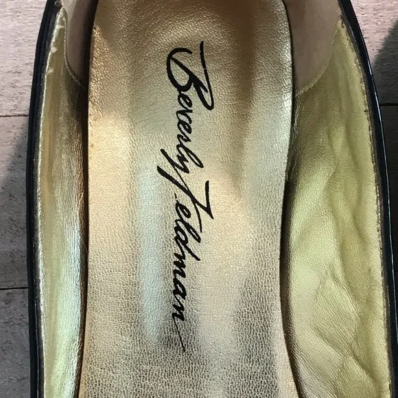 Beverly Feldman Leopard Black Patent Leather Flats