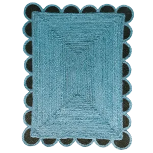 Black and Blue Scallop Jute Rug