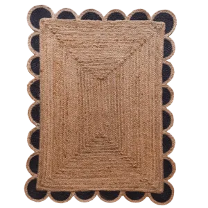 Black and Natural Scallop Jute Rug