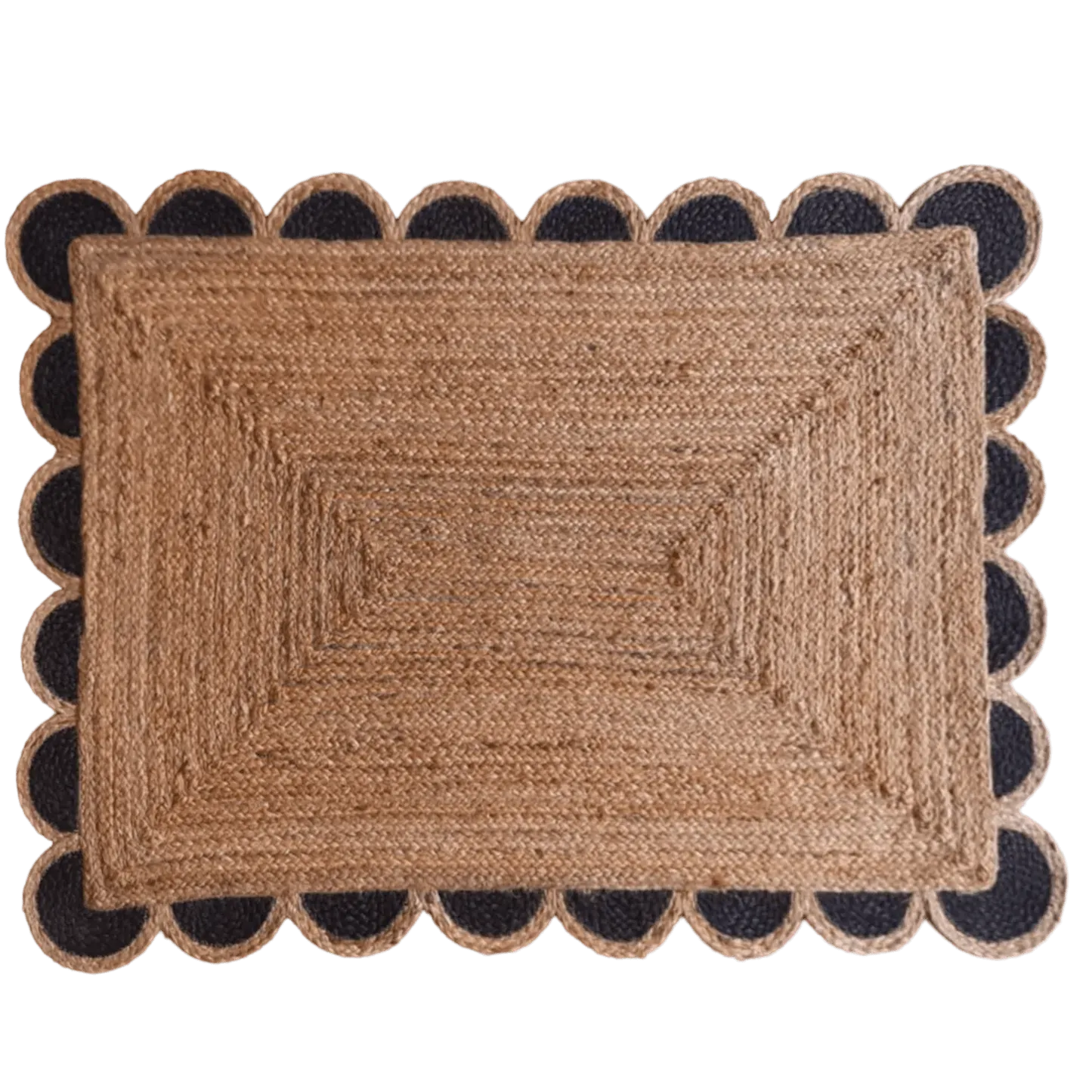 Black and Natural Scallop Jute Rug