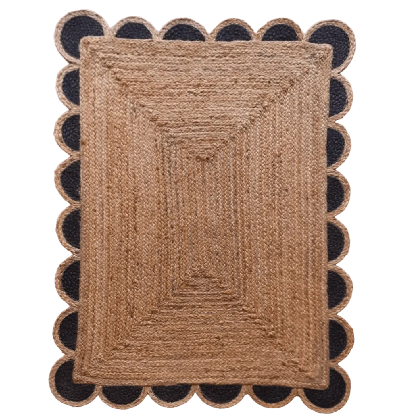 Black and Natural Scallop Jute Rug