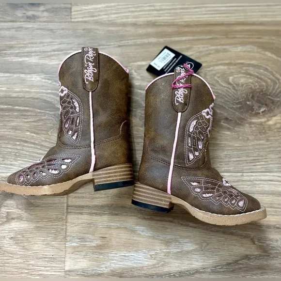 Blazin Roxx Toddler Wing Inlay Square Toe Tan Cowgirl Boots Pink Size 4 NWT