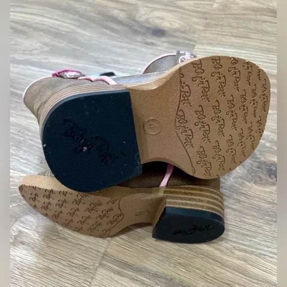 Blazin Roxx Toddler Wing Inlay Square Toe Tan Cowgirl Boots Pink Size 4 NWT