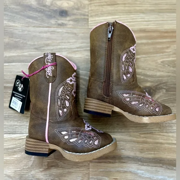 Blazin Roxx Toddler Wing Inlay Square Toe Tan Cowgirl Boots Pink Size 4 NWT
