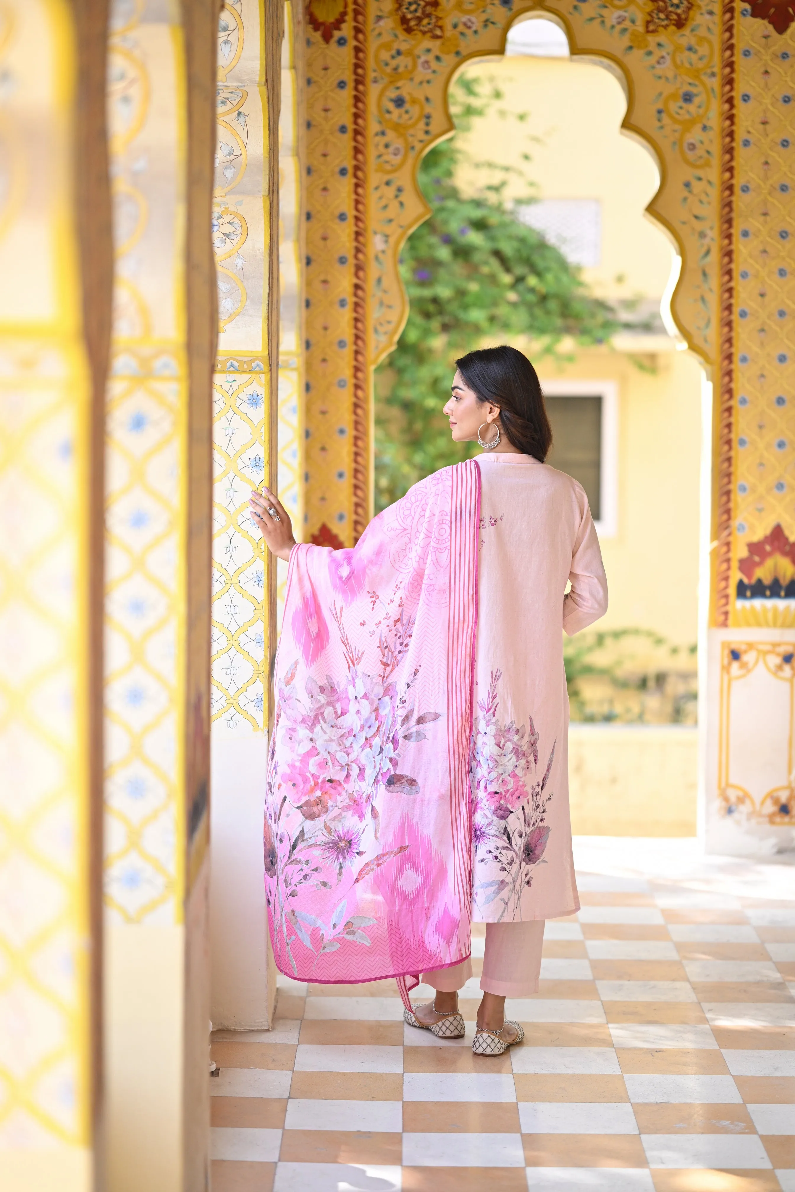Blush Pink Floral Print Cotton Suit Set