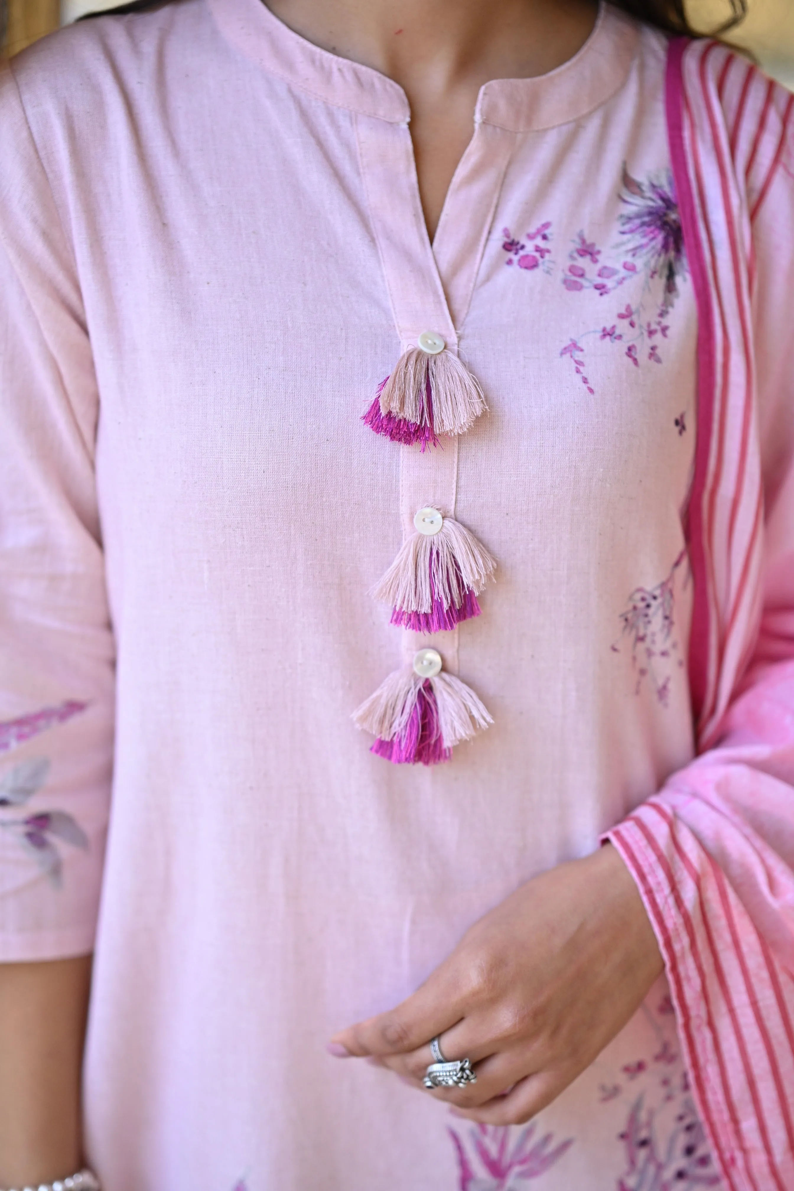 Blush Pink Floral Print Cotton Suit Set