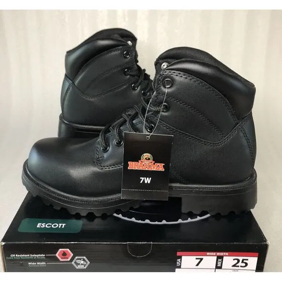 Brahma Escott Men's Soft Toe 6&quot; Black Work Boot Slip &amp; Oil Resistant Size 7W/25W