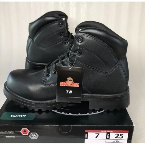 Brahma Escott Men's Soft Toe 6&quot; Black Work Boot Slip &amp; Oil Resistant Size 7W/25W