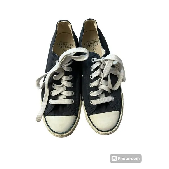 Brooks Brothers Navy Blue Canvas Lace Up Casual Sneakers Mens Size 7