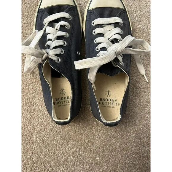 Brooks Brothers Navy Blue Canvas Lace Up Casual Sneakers Mens Size 7