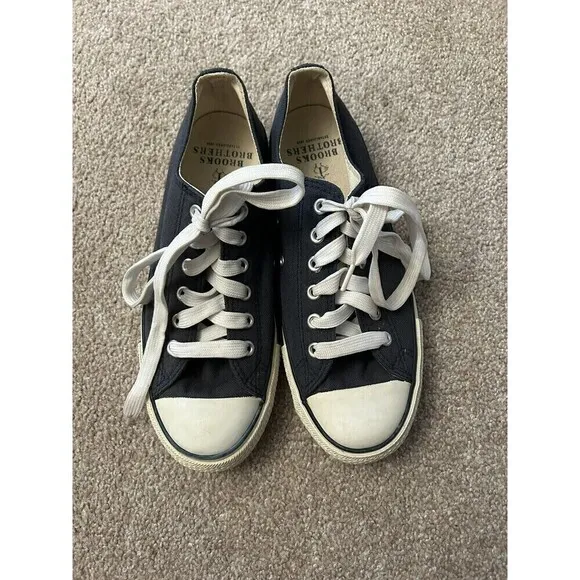 Brooks Brothers Navy Blue Canvas Lace Up Casual Sneakers Mens Size 7