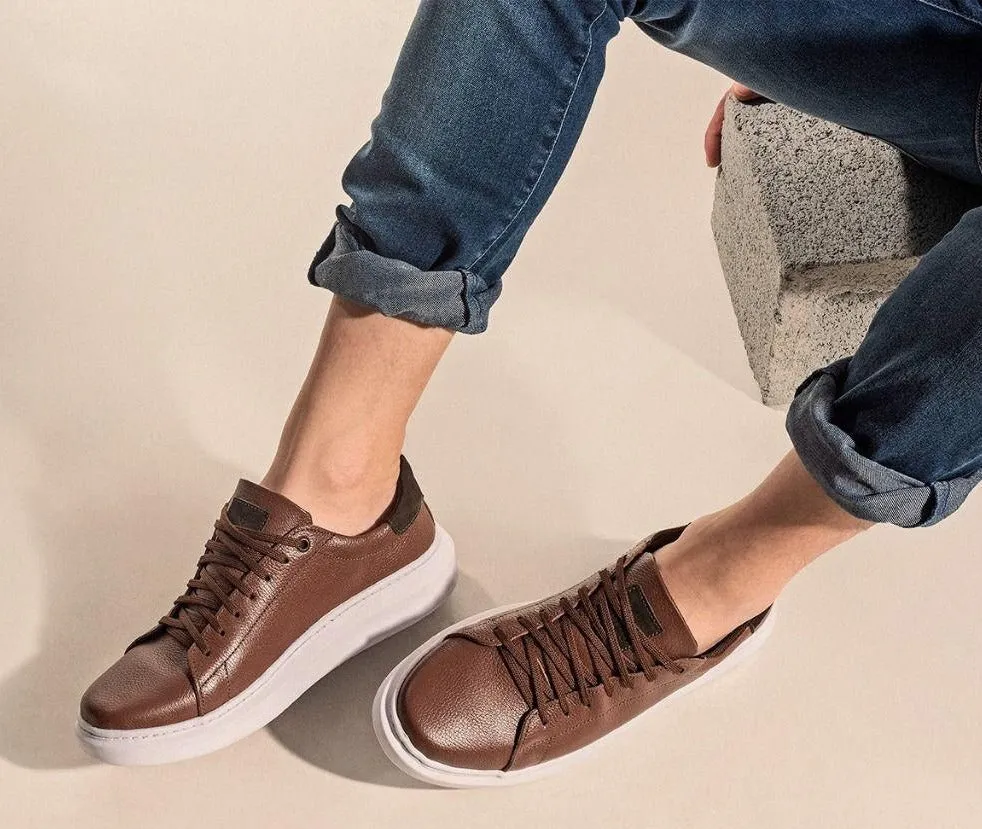Brown and White Leather Sneakers