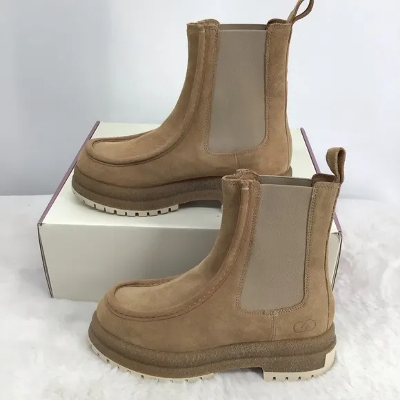 CALIA SAMIE Moc Toe Pull-On Style Suede Leather Boots NWT Tan Winter Size 7