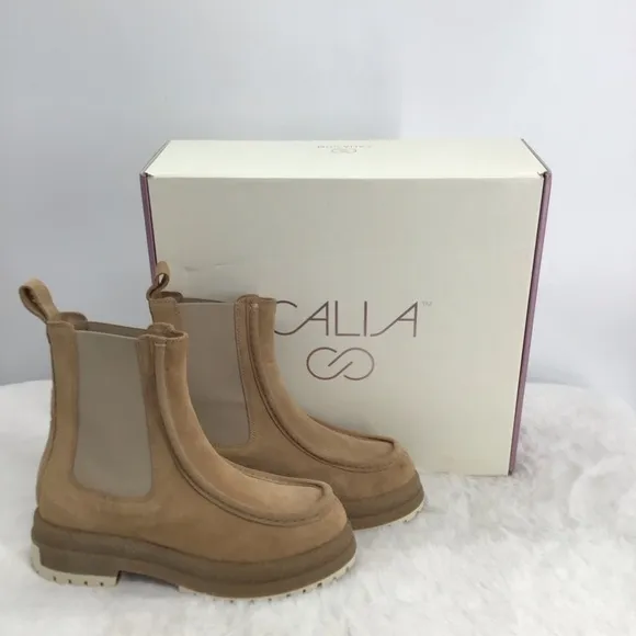 CALIA SAMIE Moc Toe Pull-On Style Suede Leather Boots NWT Tan Winter Size 7