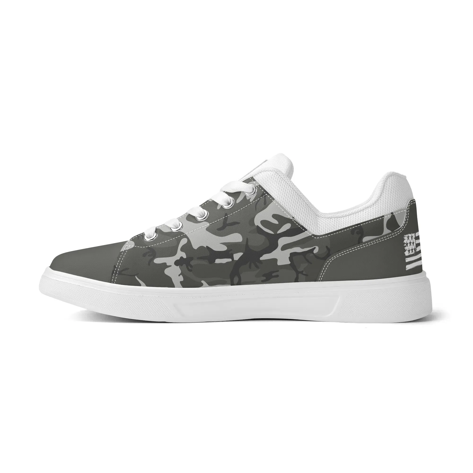 Camouflage PU Leather Low Top Skateboard Shoes with Flag Graphic