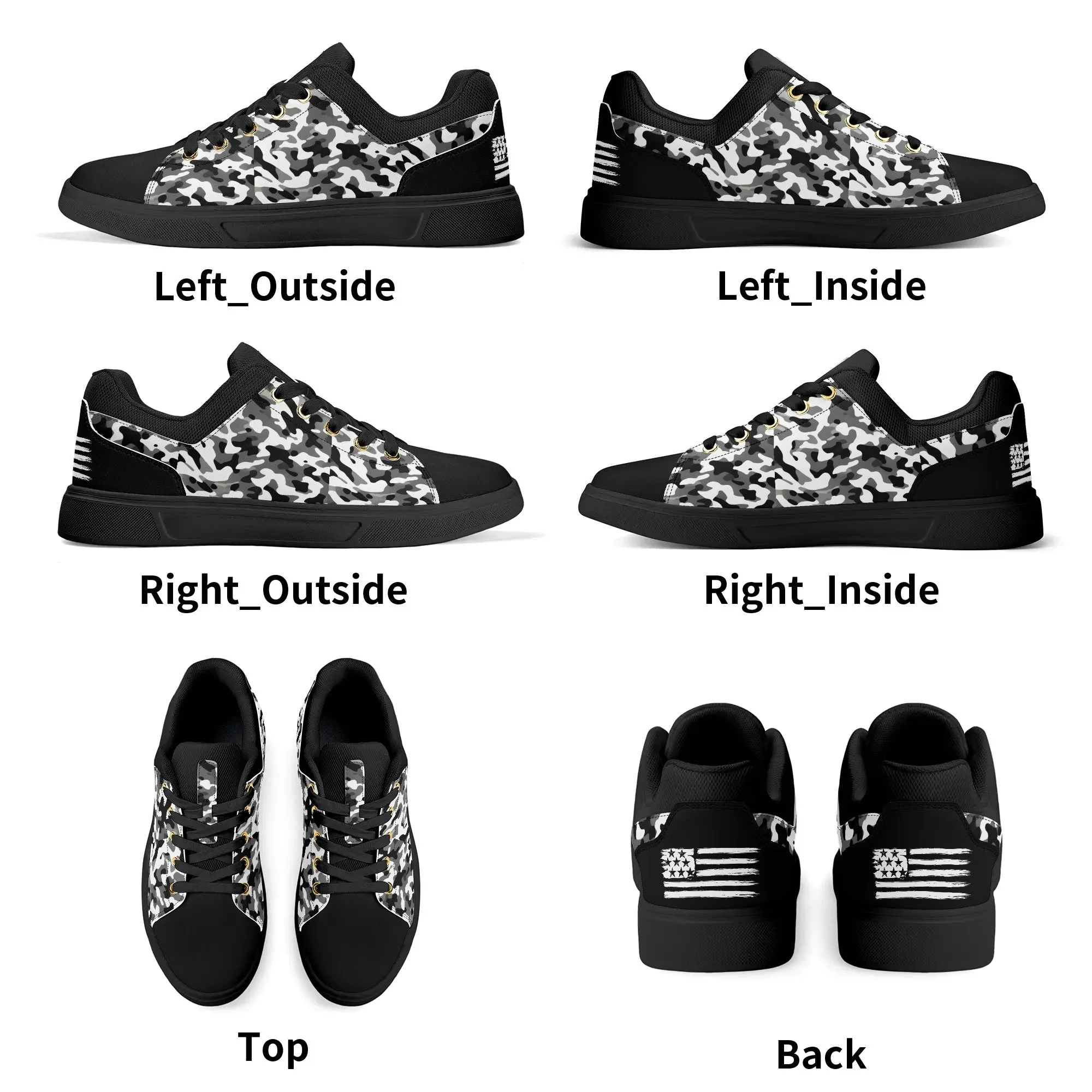 Camouflage PU Leather Low Top Skateboard Shoes with Flag Graphic