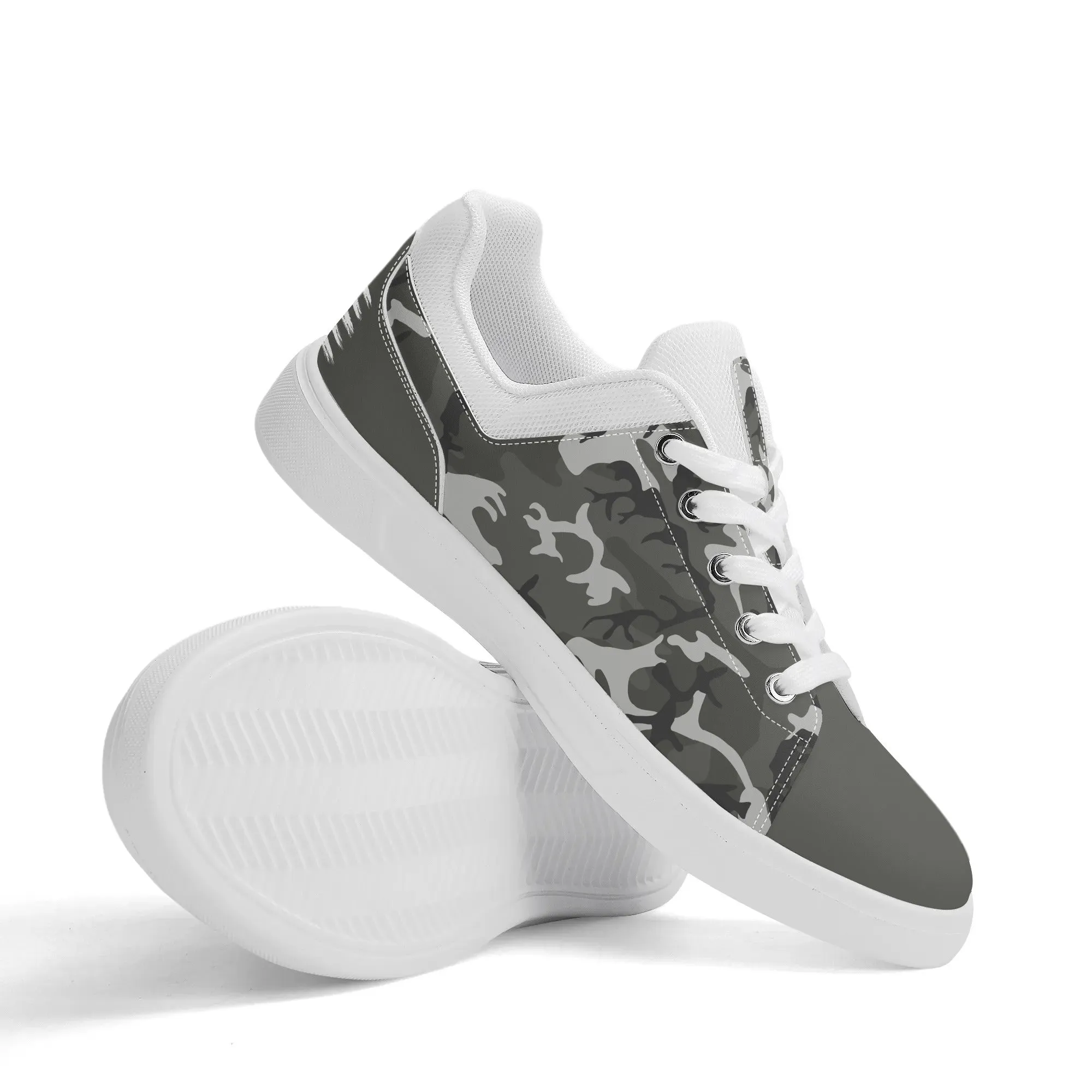 Camouflage PU Leather Low Top Skateboard Shoes with Flag Graphic