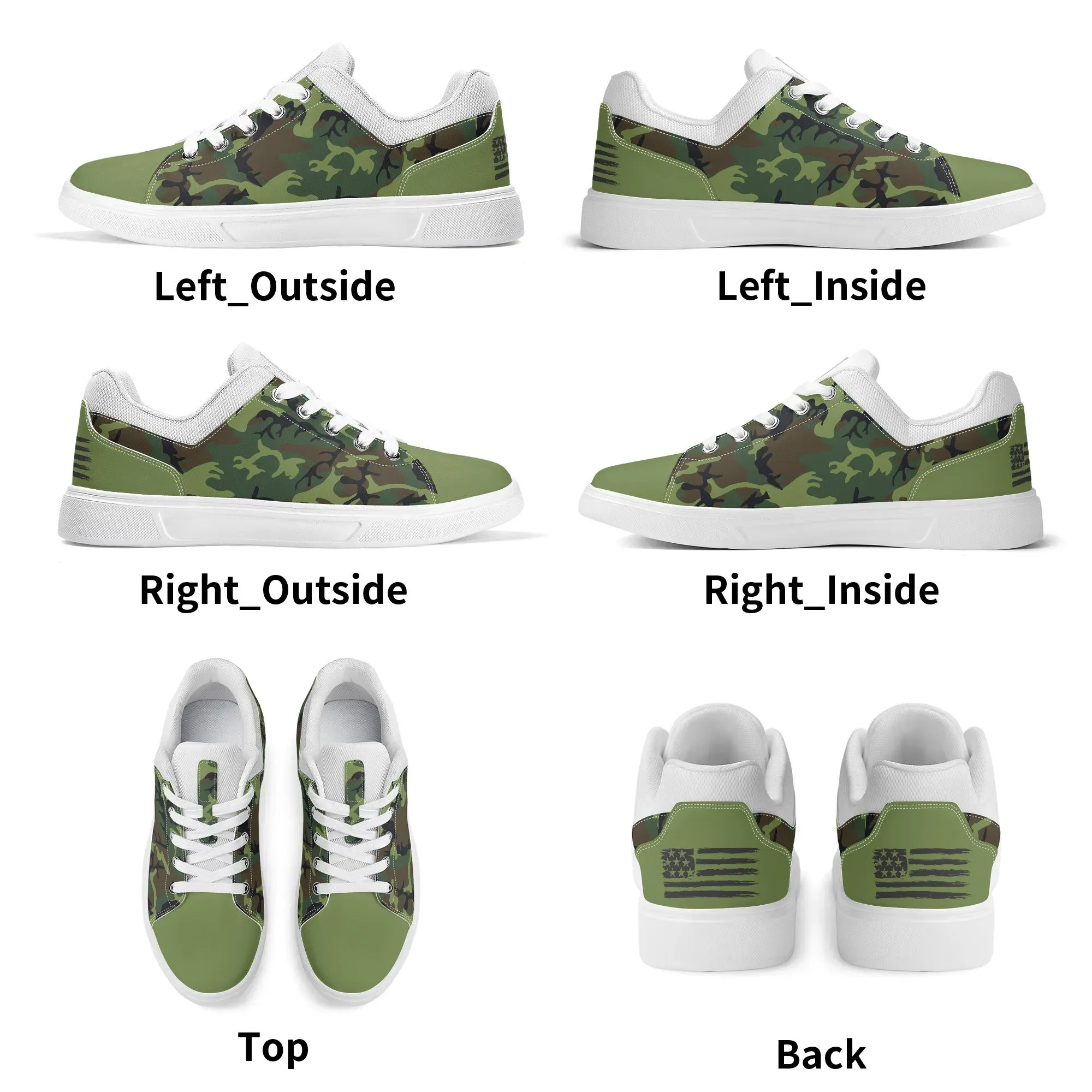 Camouflage PU Leather Low Top Skateboard Shoes with Flag Graphic
