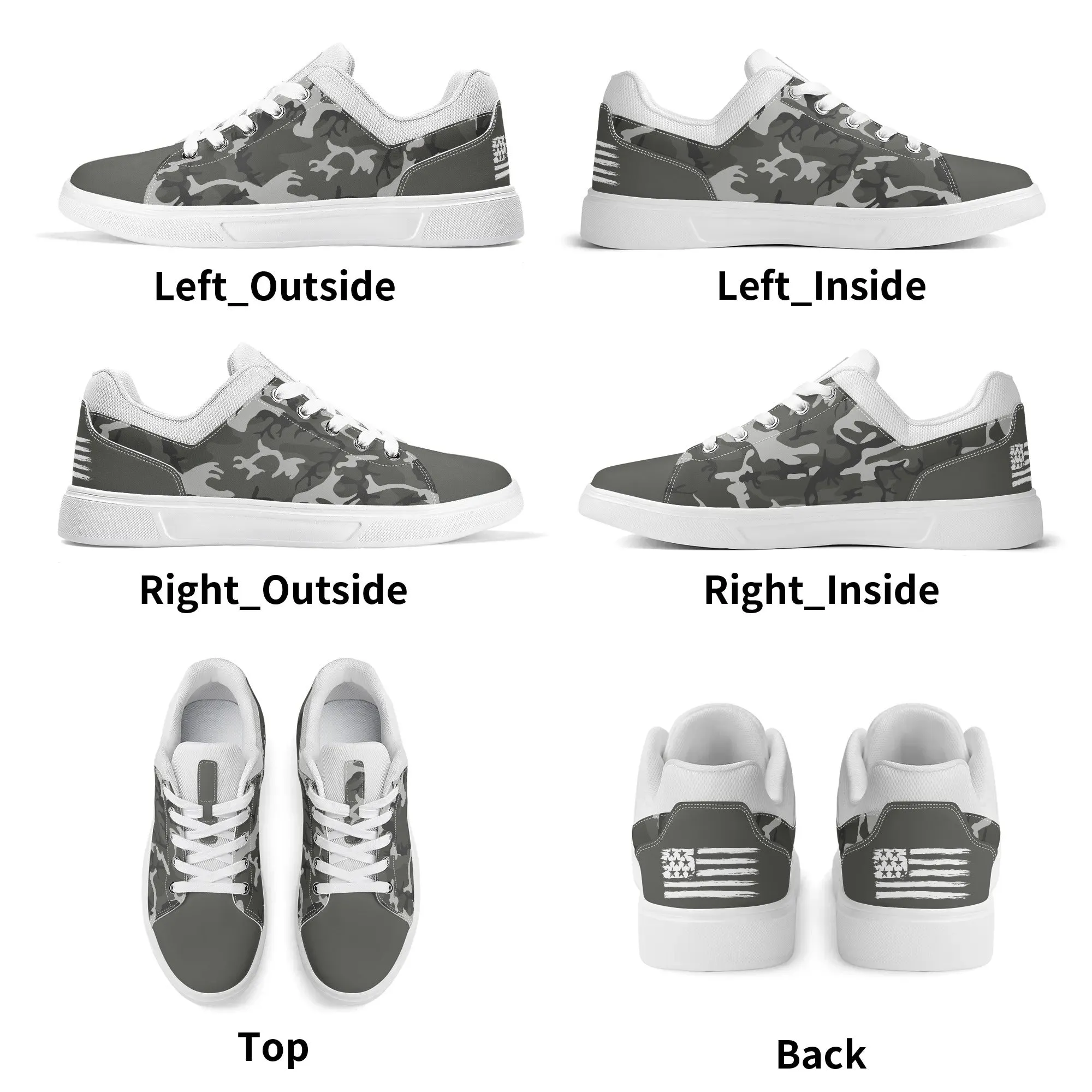 Camouflage PU Leather Low Top Skateboard Shoes with Flag Graphic