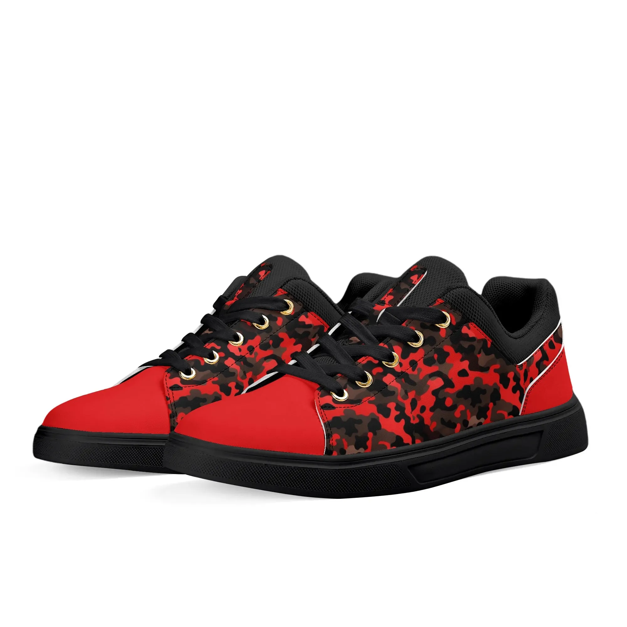 Camouflage PU Leather Low Top Skateboard Shoes with Flag Graphic