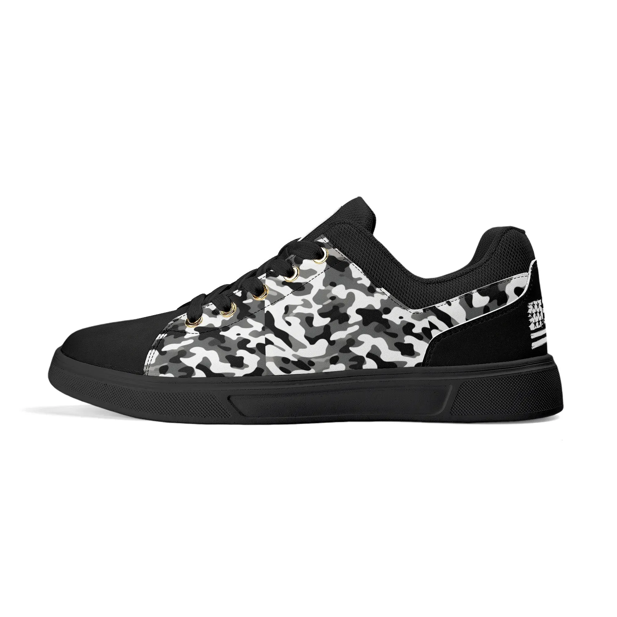 Camouflage PU Leather Low Top Skateboard Shoes with Flag Graphic