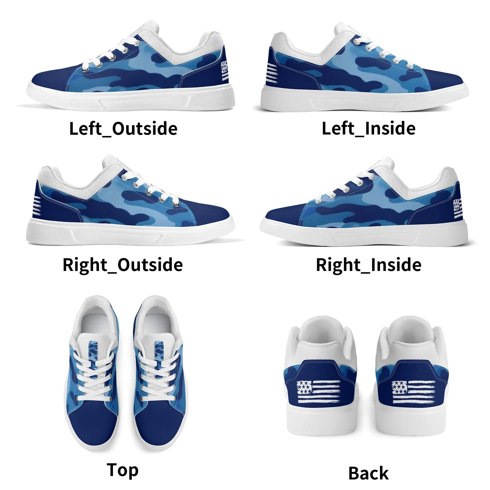 Camouflage PU Leather Low Top Skateboard Shoes with Flag Graphic