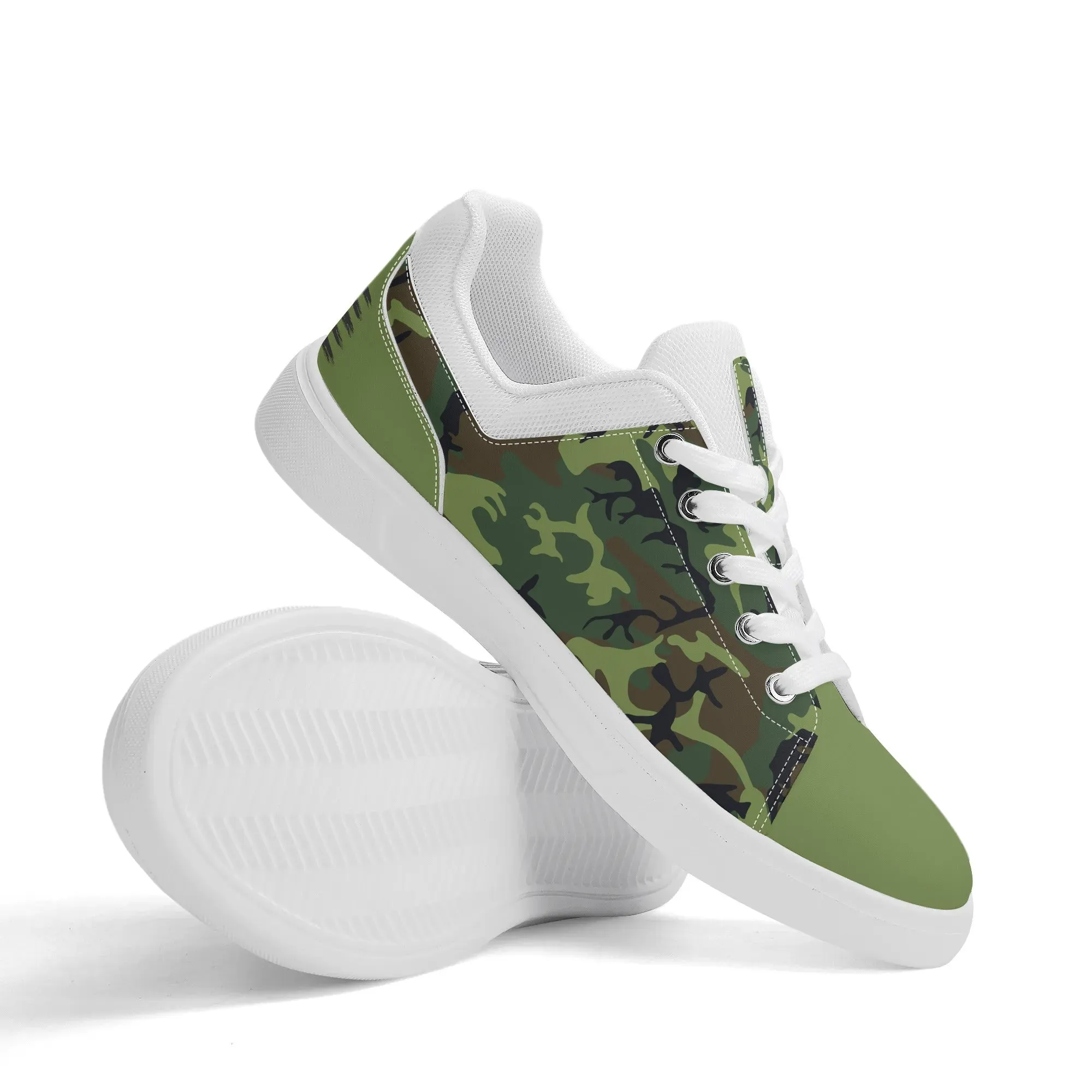 Camouflage PU Leather Low Top Skateboard Shoes with Flag Graphic