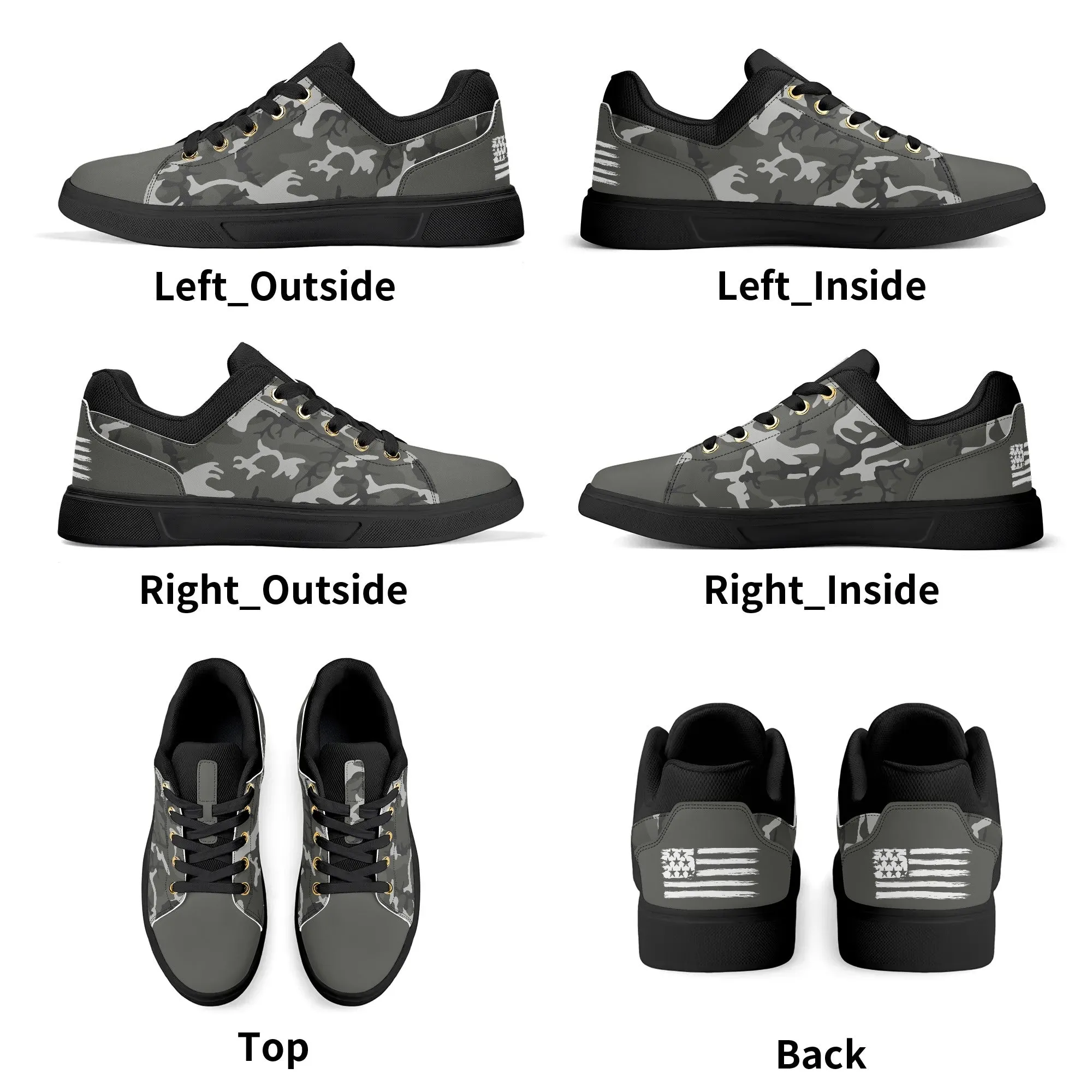 Camouflage PU Leather Low Top Skateboard Shoes with Flag Graphic