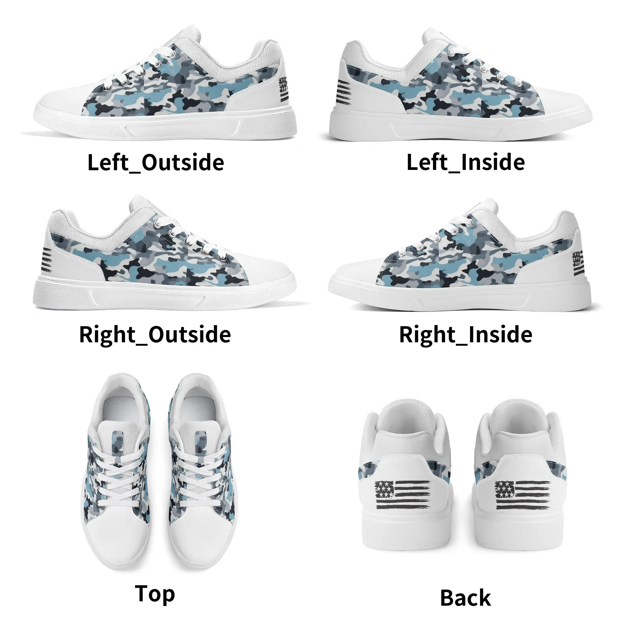 Camouflage PU Leather Low Top Skateboard Shoes with Flag Graphic