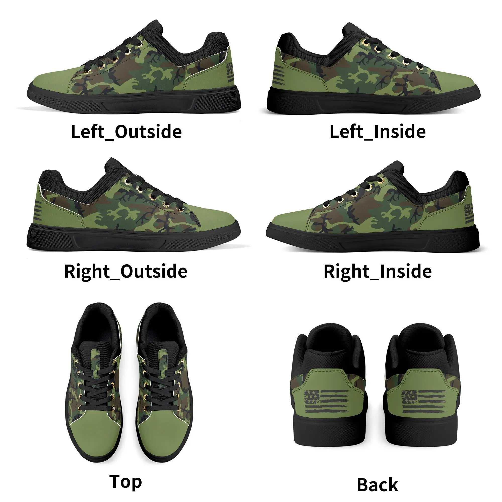 Camouflage PU Leather Low Top Skateboard Shoes with Flag Graphic