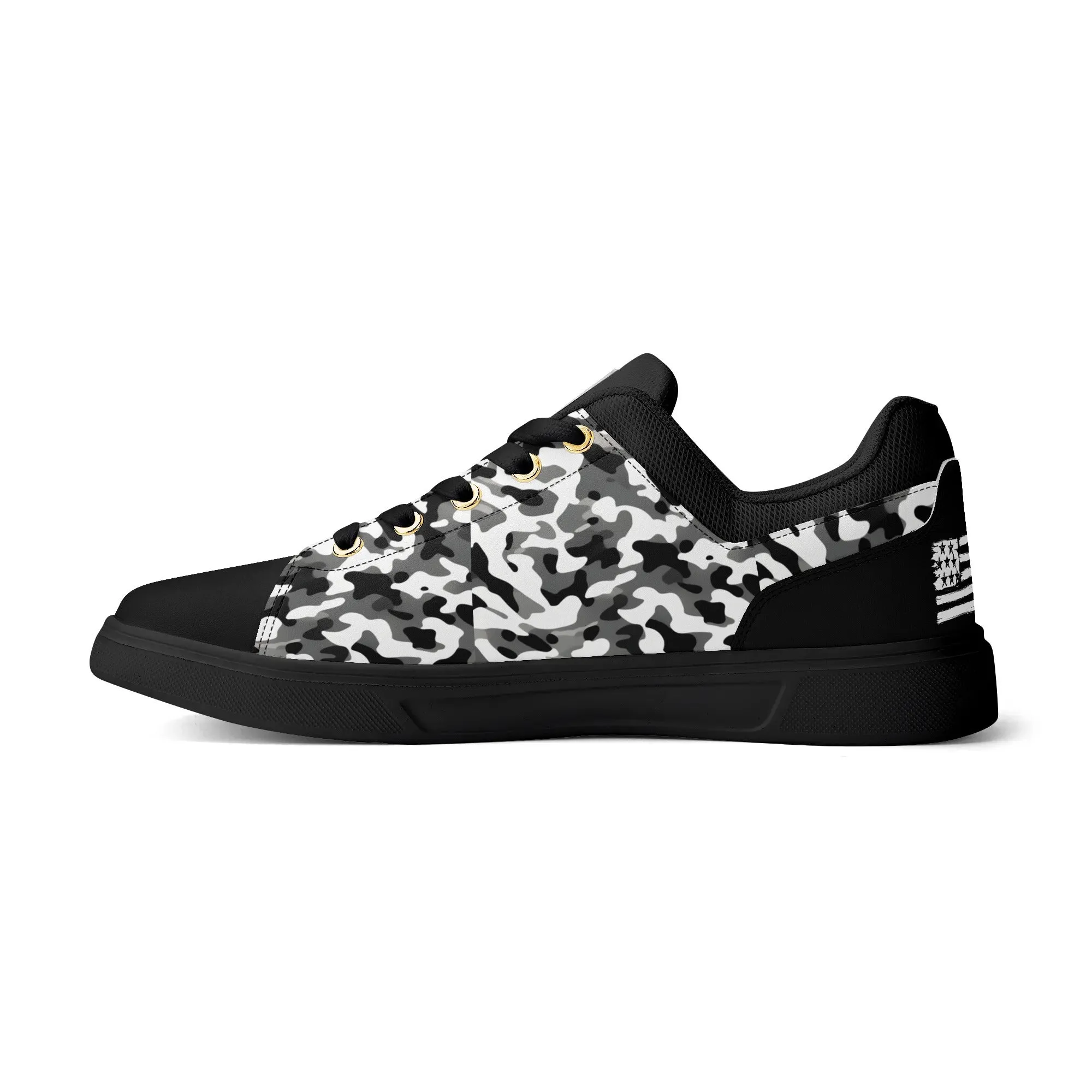 Camouflage PU Leather Low Top Skateboard Shoes with Flag Graphic