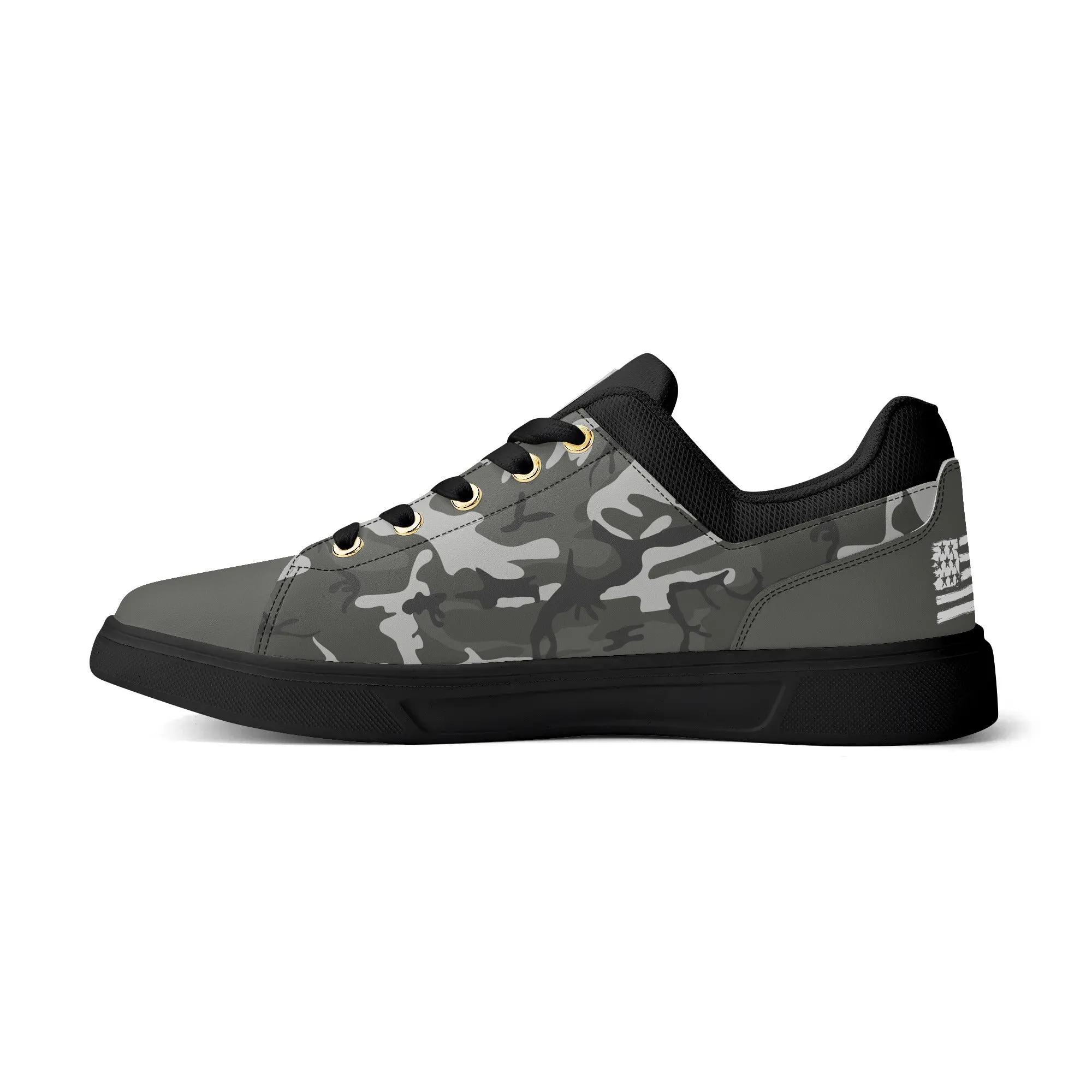 Camouflage PU Leather Low Top Skateboard Shoes with Flag Graphic