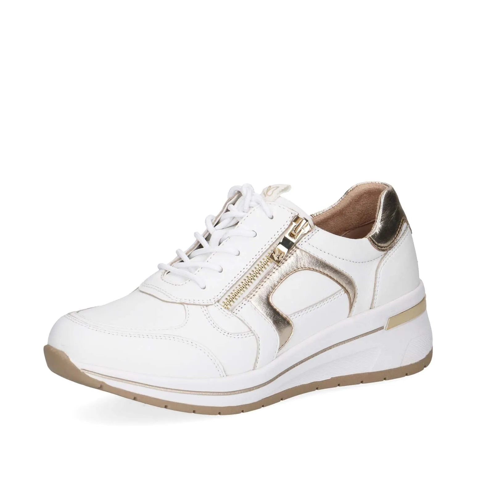 Caprice Leather Zip Trainer White Gold