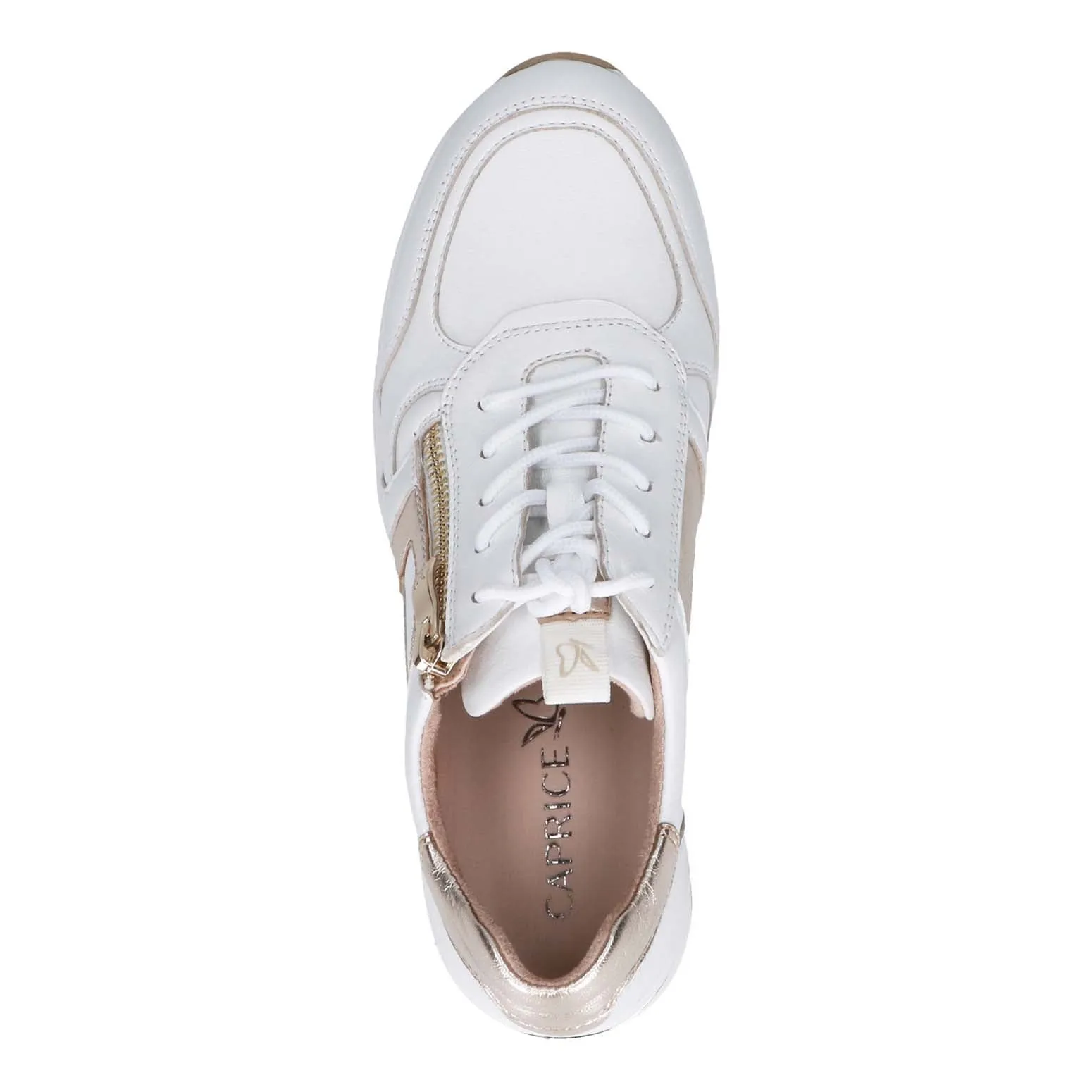 Caprice Leather Zip Trainer White Gold