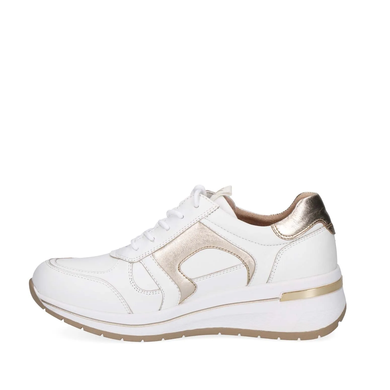 Caprice Leather Zip Trainer White Gold