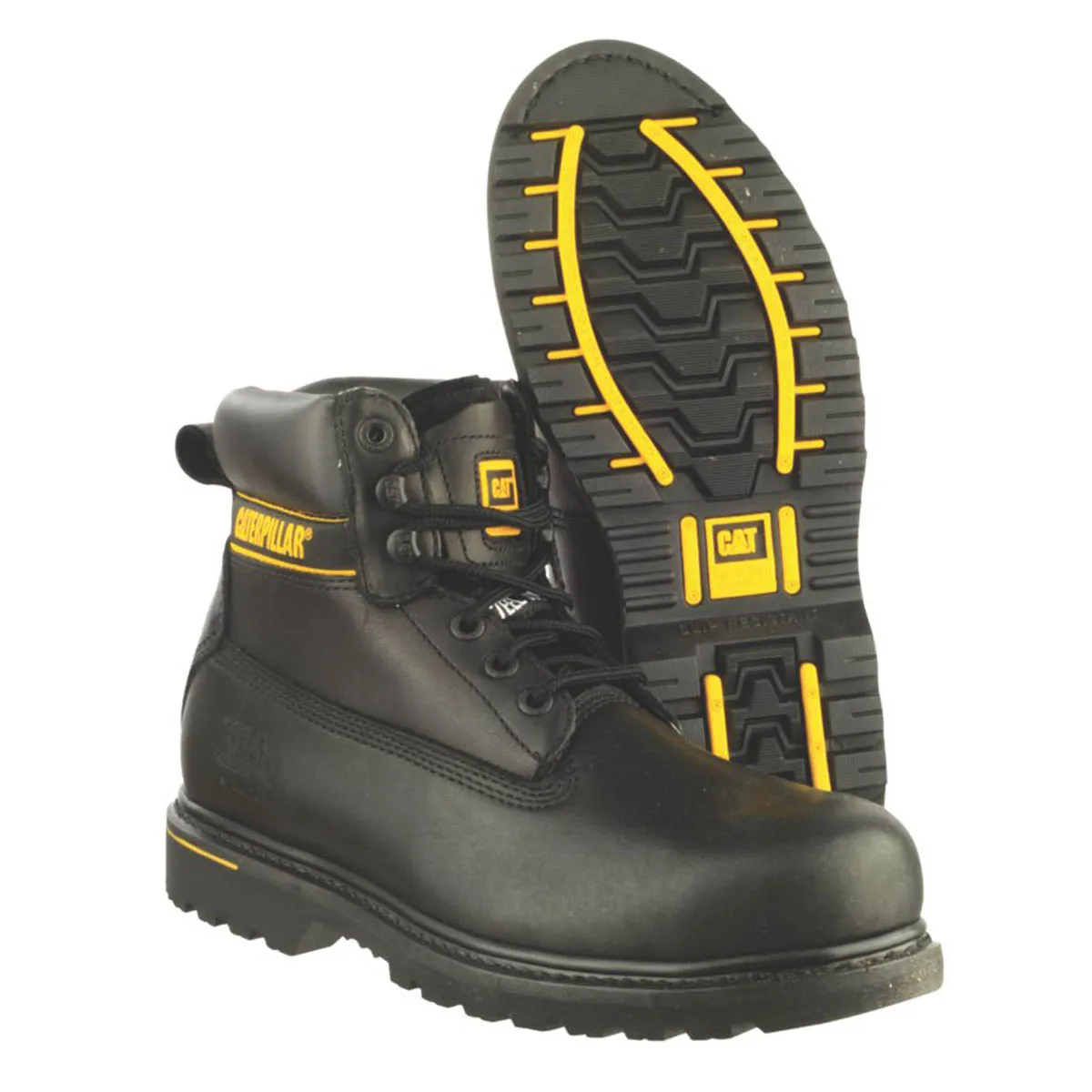 CAT Safety Boots Mens Wide Fit Black Leather Work Shoes Steel Toe Size 8