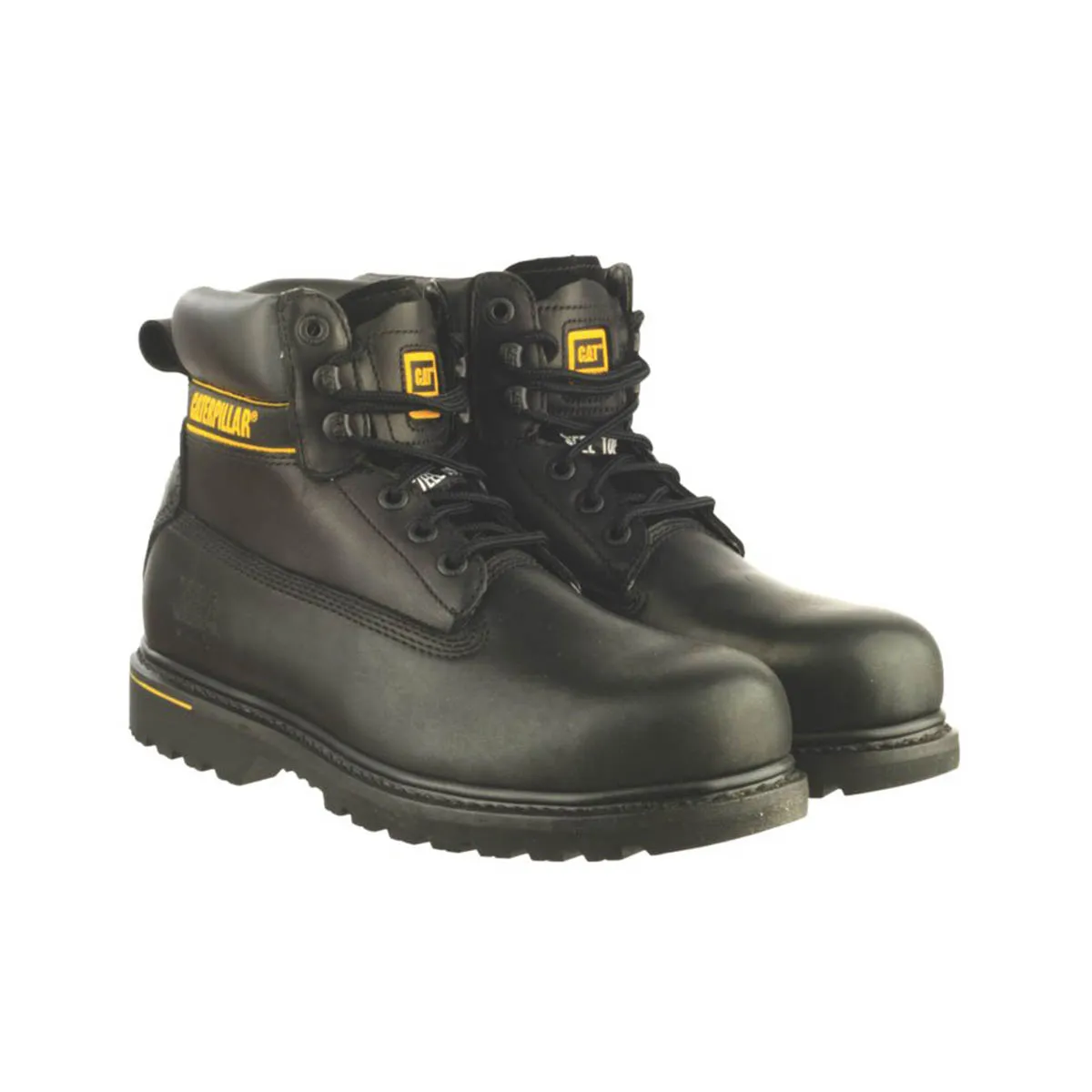 CAT Safety Boots Mens Wide Fit Black Leather Work Shoes Steel Toe Size 8