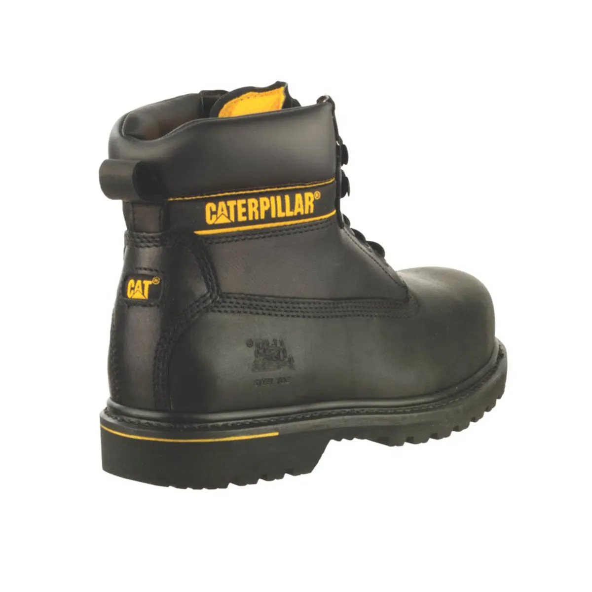 CAT Safety Boots Mens Wide Fit Black Leather Work Shoes Steel Toe Size 8