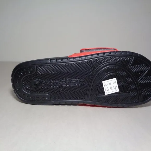 Champion Size 5 M LOGO SLIDE Red Black Sandals New Girls Kids Shoes