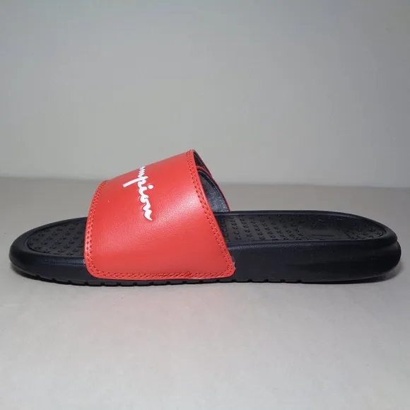 Champion Size 5 M LOGO SLIDE Red Black Sandals New Girls Kids Shoes